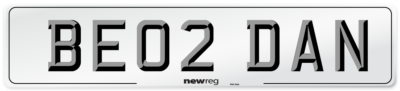 BE02 DAN Number Plate from New Reg